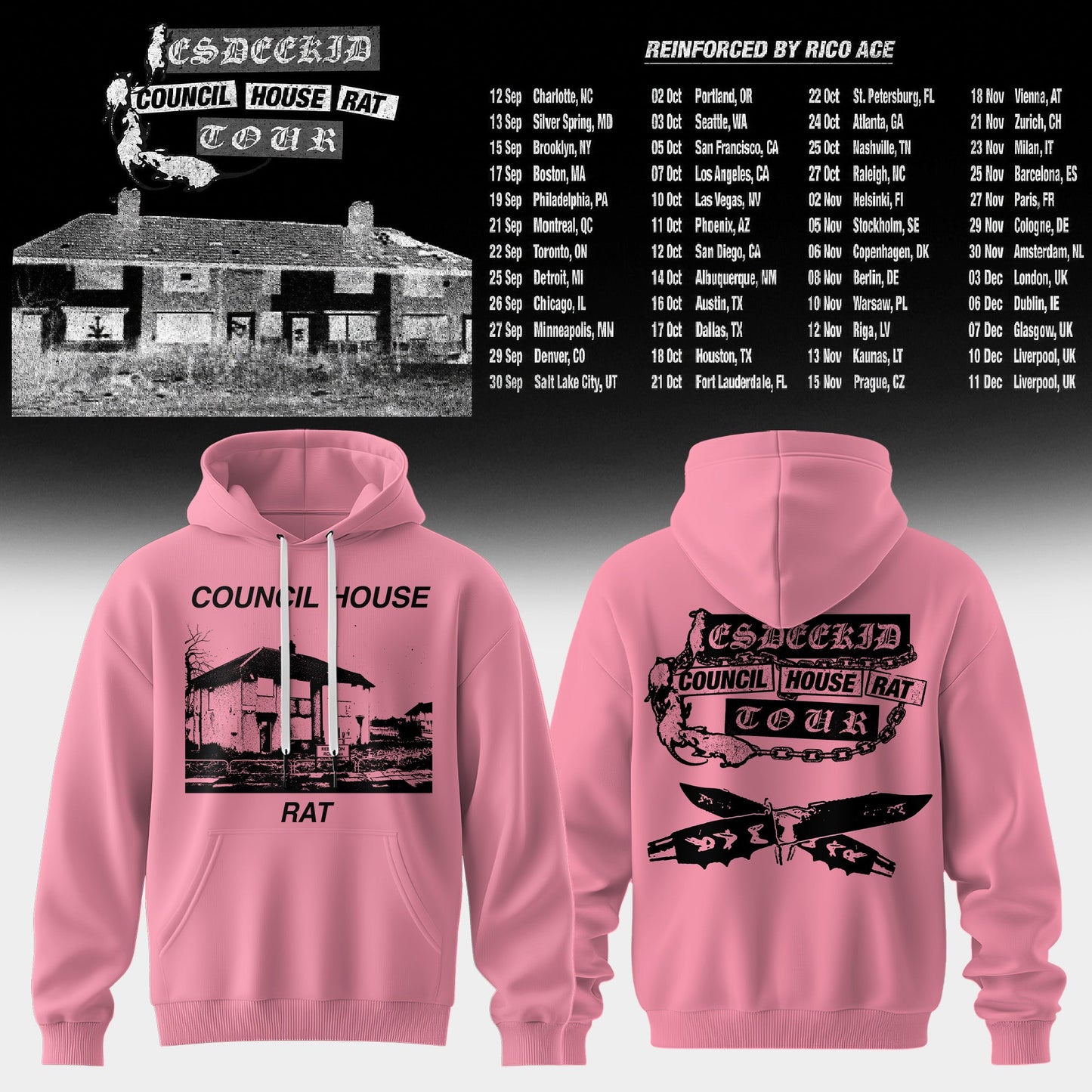 Council House Rat Tour Vintage Graphic Hoodie