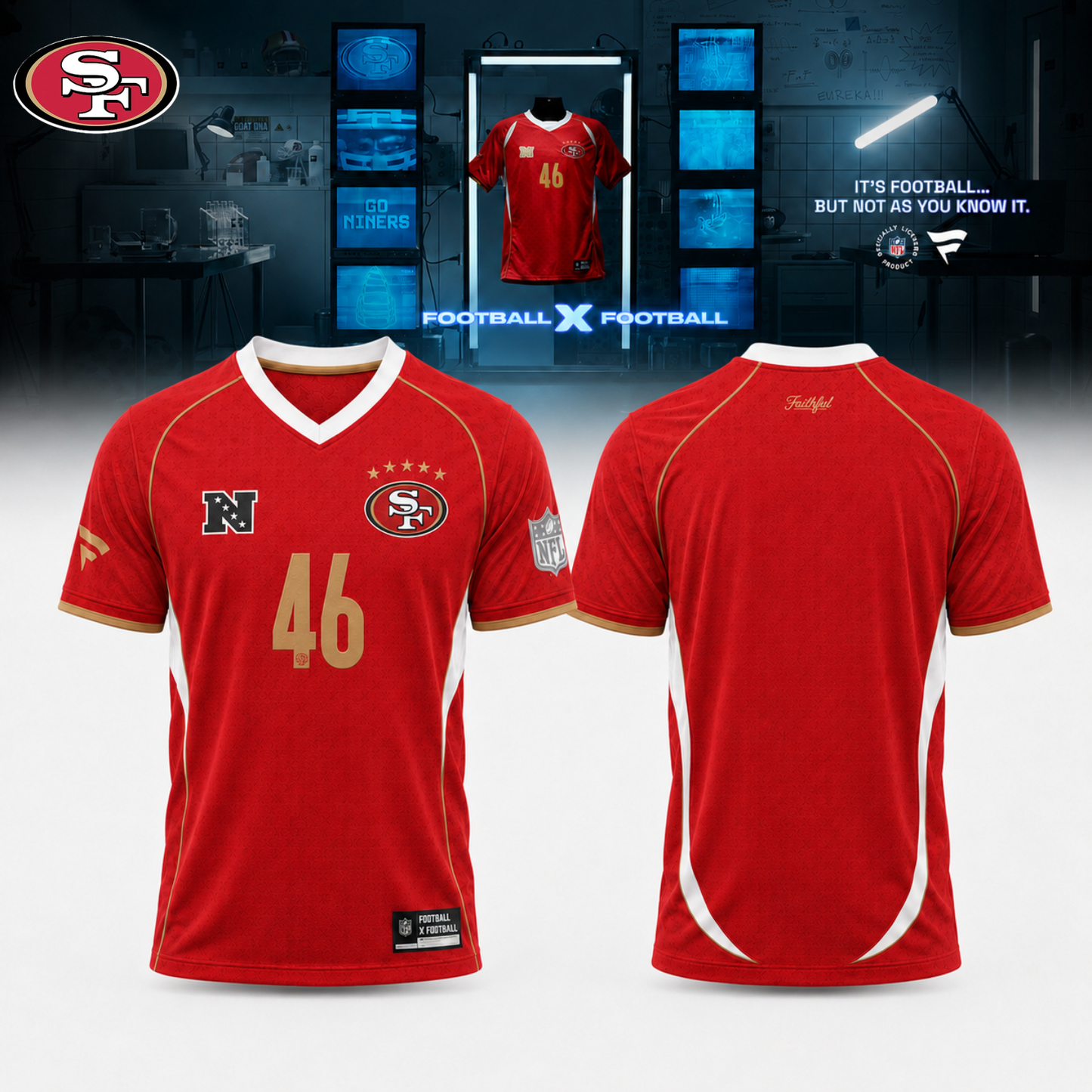 ,San Francisco 49ers Football x Football Collared Fan Top – Jersey