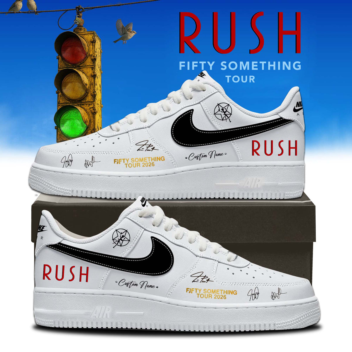 ,,RUSH “Fifty Something Tour” 2026 Signed – Shoes 1-2