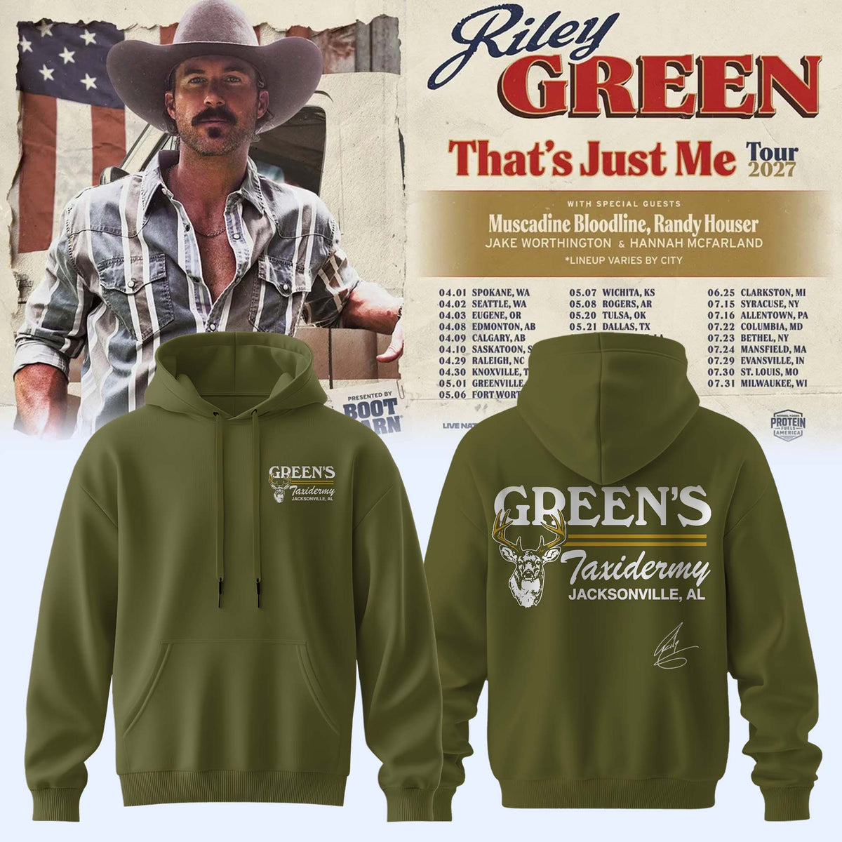 Riley Green That’s Just Me Tour signed Hoodie