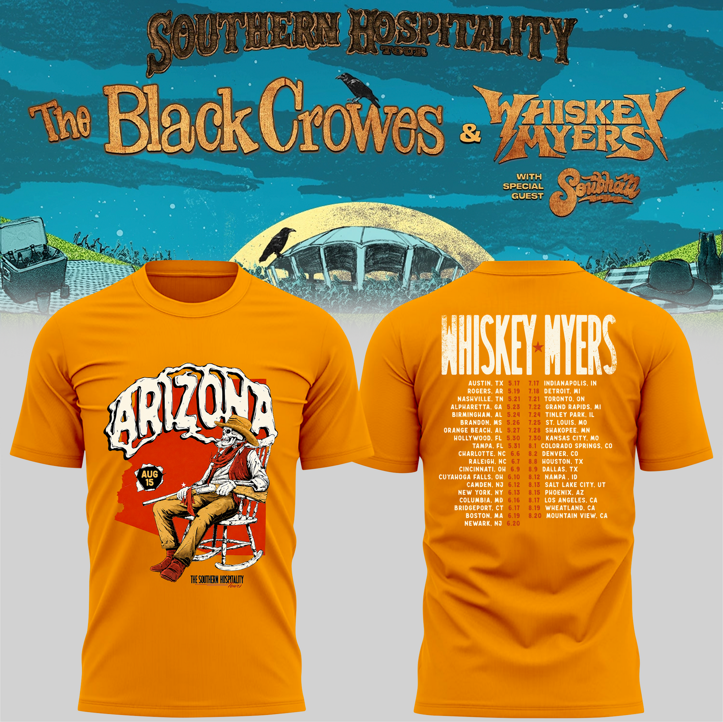 Limited Edition Whiskey Myers Southern Hospitality Tour In Arizona T-Shirt 2