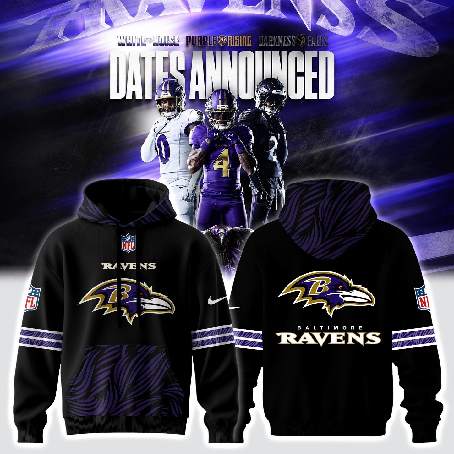 .B.Ravens 2026 Noise Rising Falls Black Hoodie
