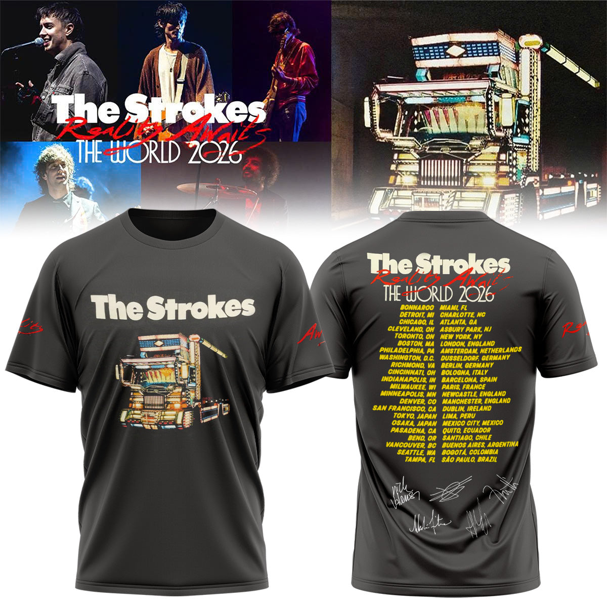 ,,,.The Strokes Reality Awaits World Tour 2026 Limited Edition Signature – Tshirt