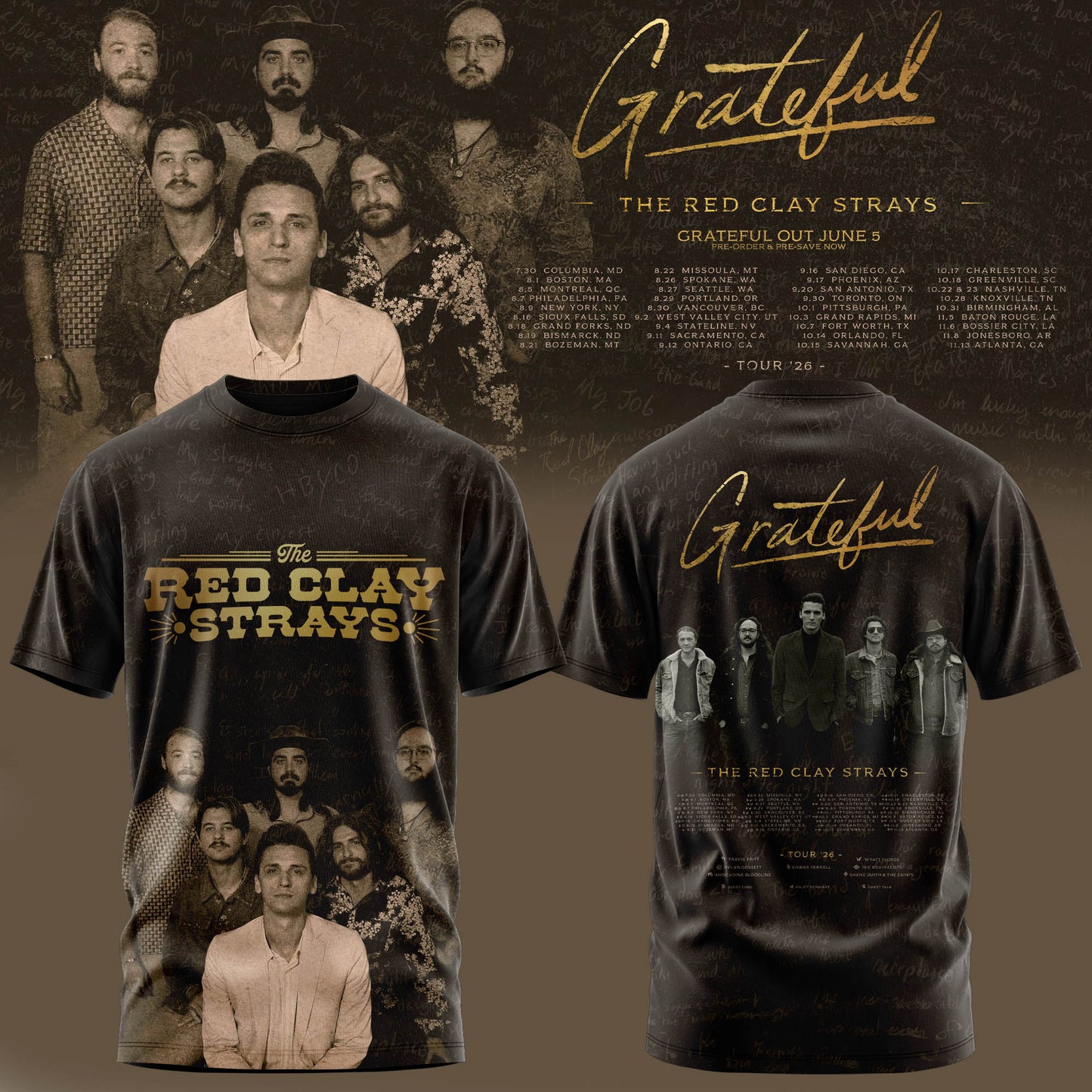 THE RED CLAY STRAYS 2026 TOUR MERCH T-SHIRT IS HERE