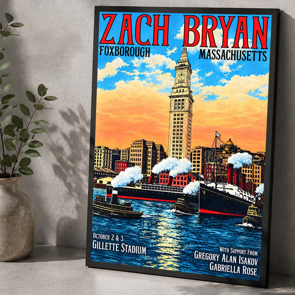 Zach Bryan Foxborough MA Event Poster At Gillette Stadium In Foxborough MA On October 2 2026 Home Decor Poster Canvas
