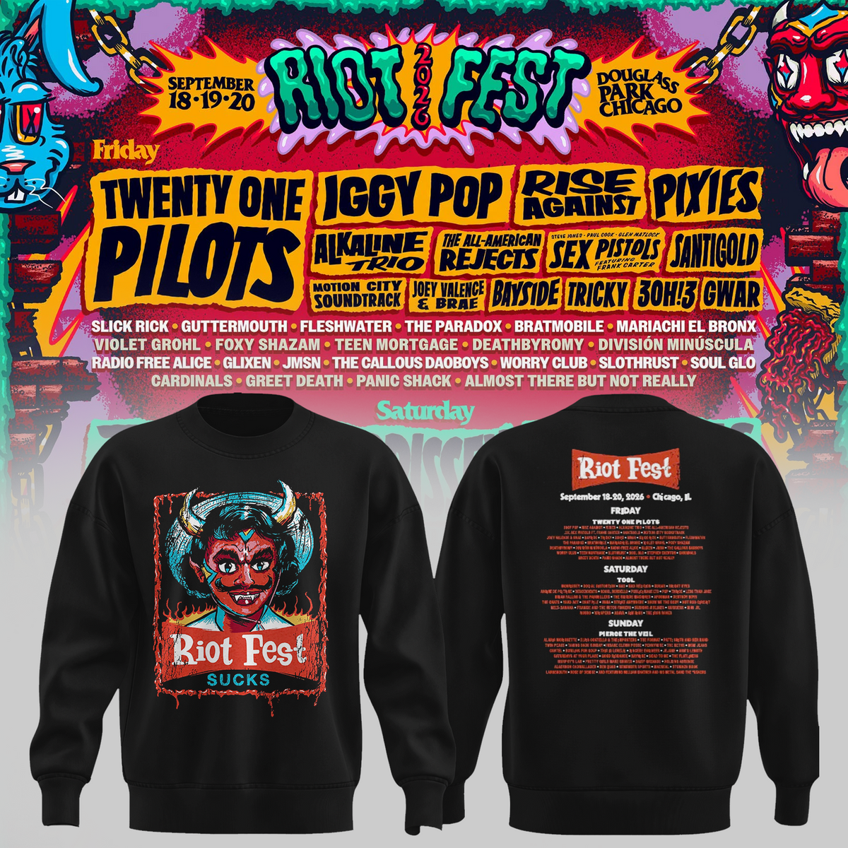 Riot Fest Collection Merch Chicago IL, September 18 20 2026 Two Sided Unisex Sweater