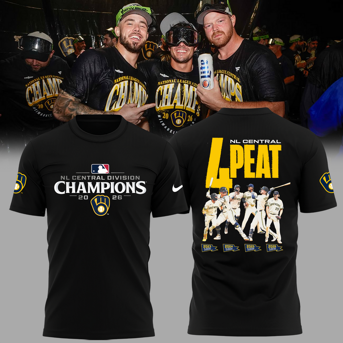 Milwaukee Brewers Fanatics 2026 NL Central Division Champions Locker Room T-Shirt