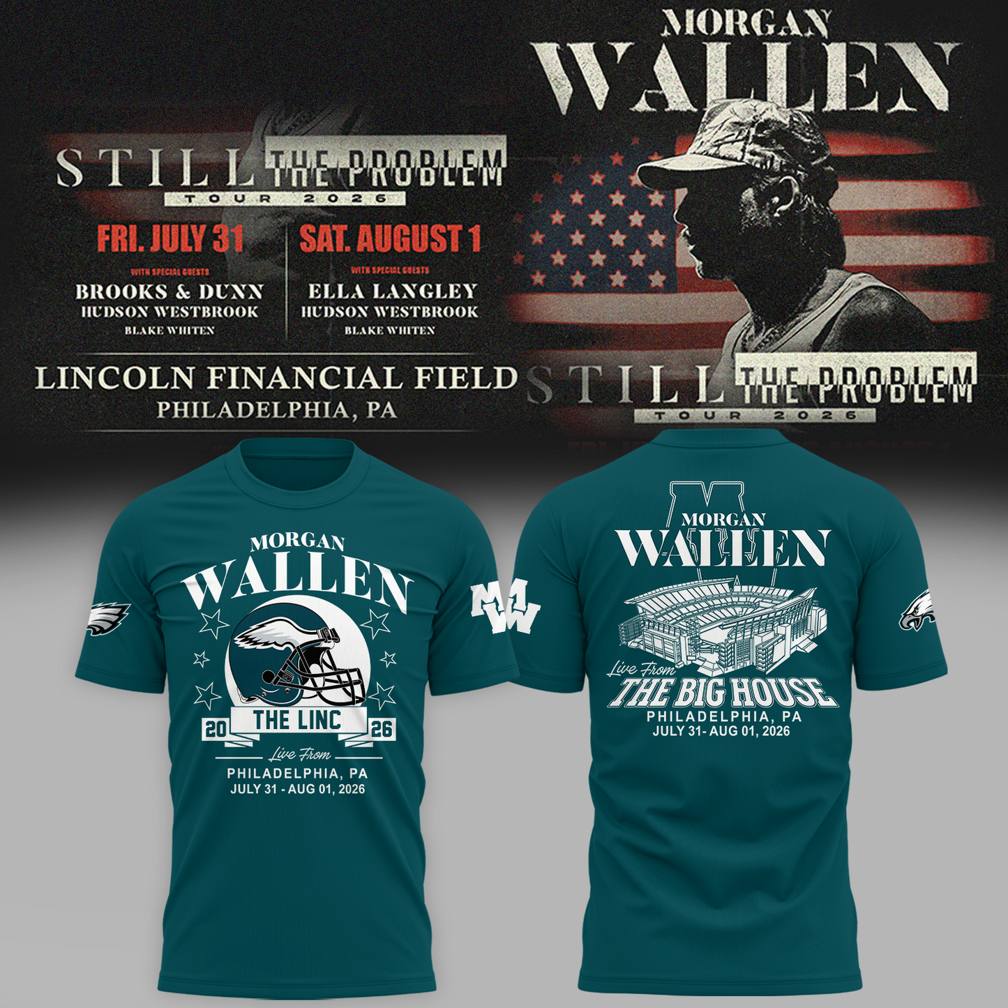 Exclusive Morgan Wallen x Philadelphia Eagles - Still The Problem Tour 2026 T-Shirt