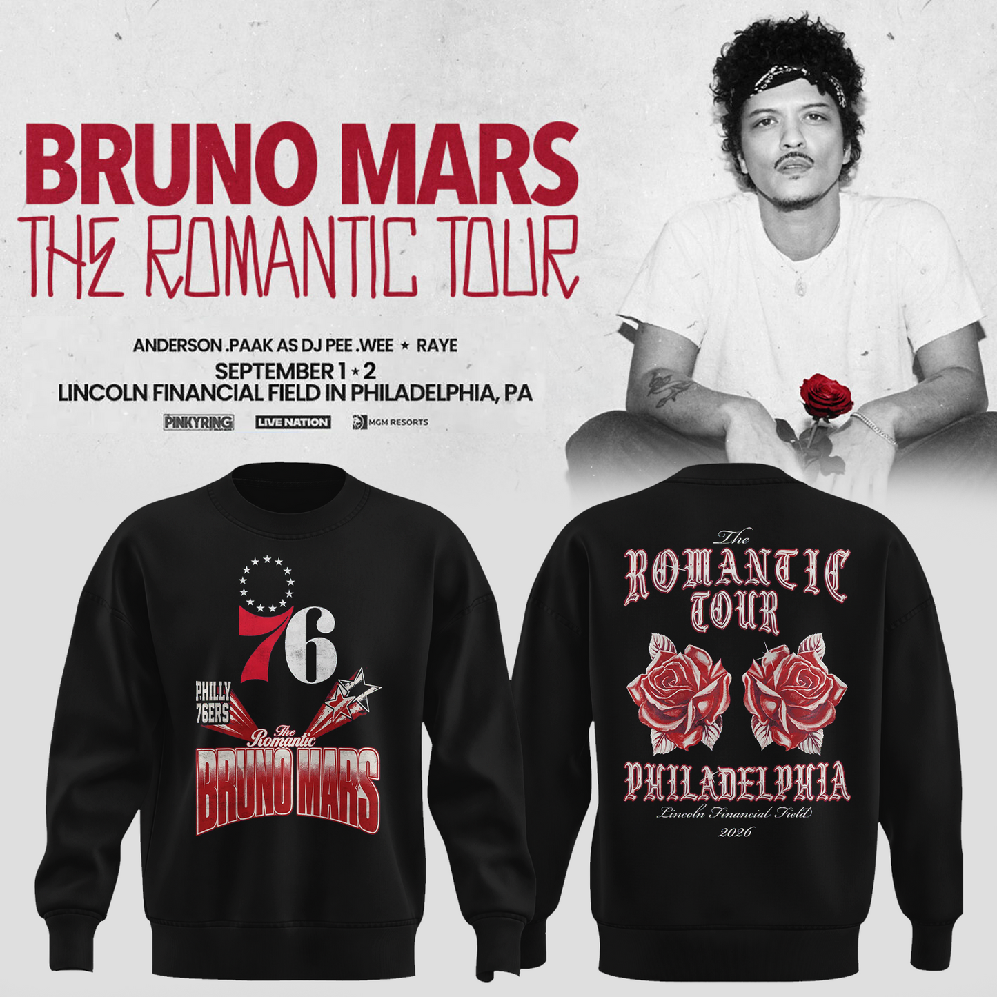 Special 2026 Bruno Mars x Philadelphia 76ers Sweater