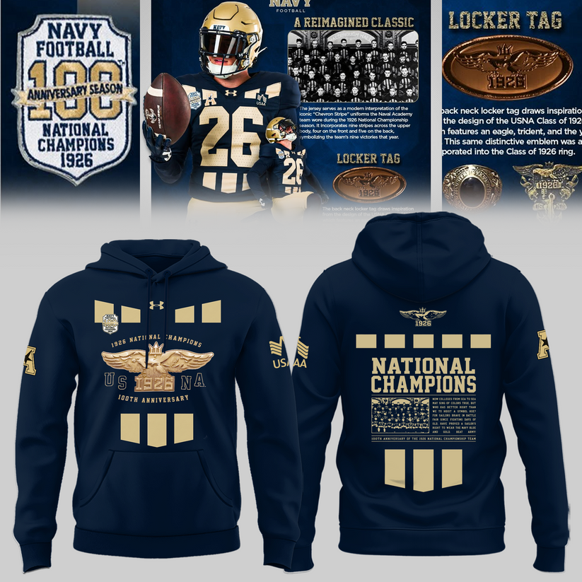 Limited Edition Navy Football 100th Anniversary National Champions Hoodie