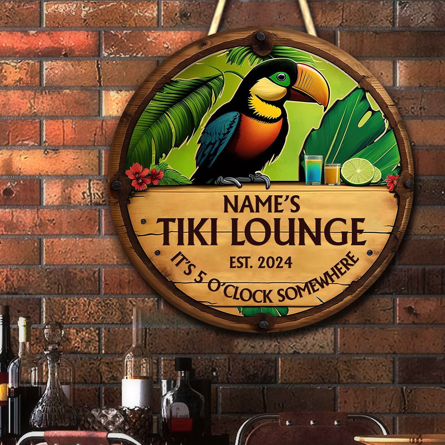 Personalized Tiki Lounge Wooden Sign: Backyard Bar Decor