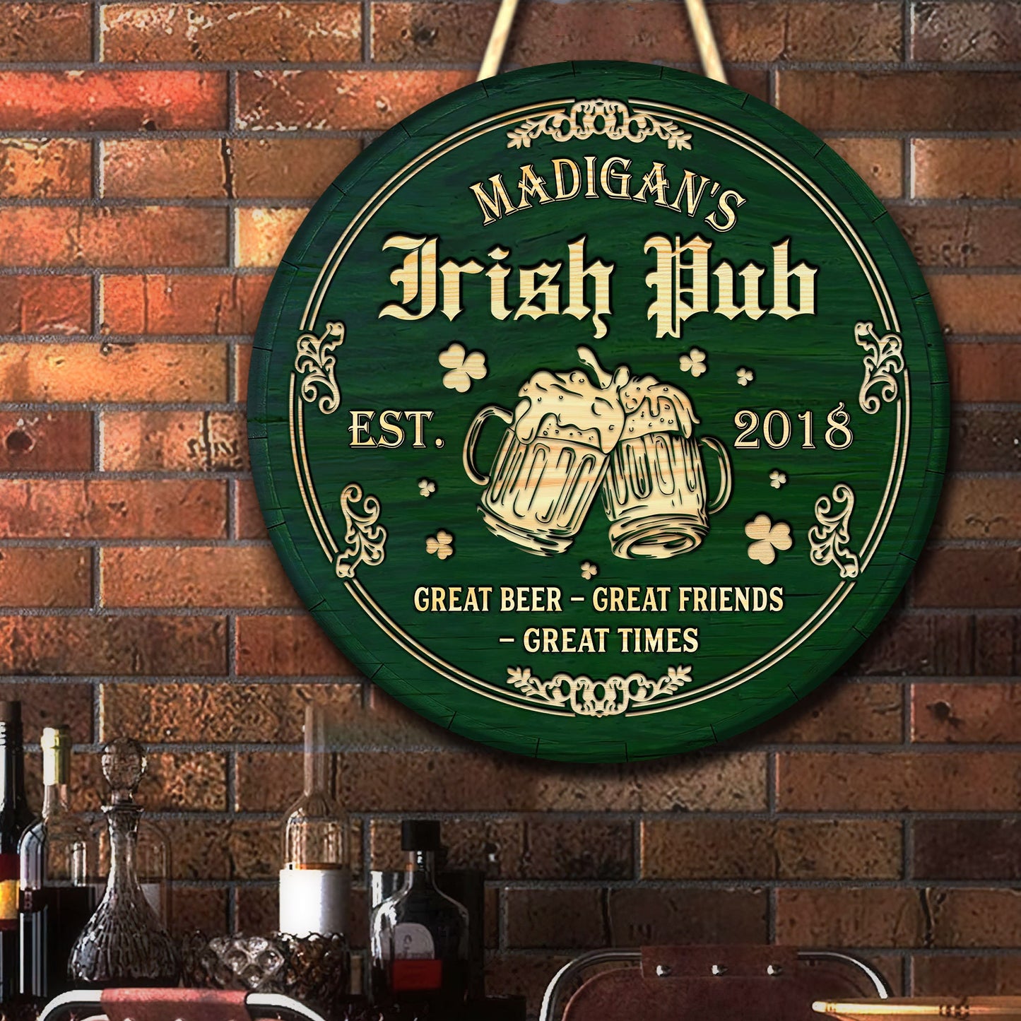 Personalized Irish Pub Bar Sign, Irish Round Wooden Signs, St. Patrick's Day Decor, Irish Bar Sign, Wood Bar Sign, Irish Pub Wood Sign