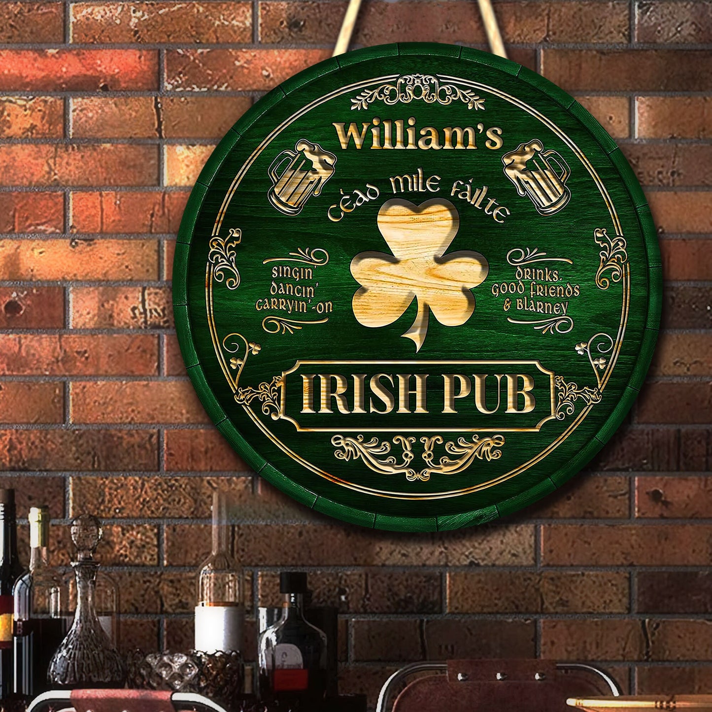 Personalized Irish Round Wooden Sign, St. Patrick's Day Decor, Irish Pub Bar Sign, Irish Bar Sign, Wood Bar Sign, Irish Pub Wood Sign
