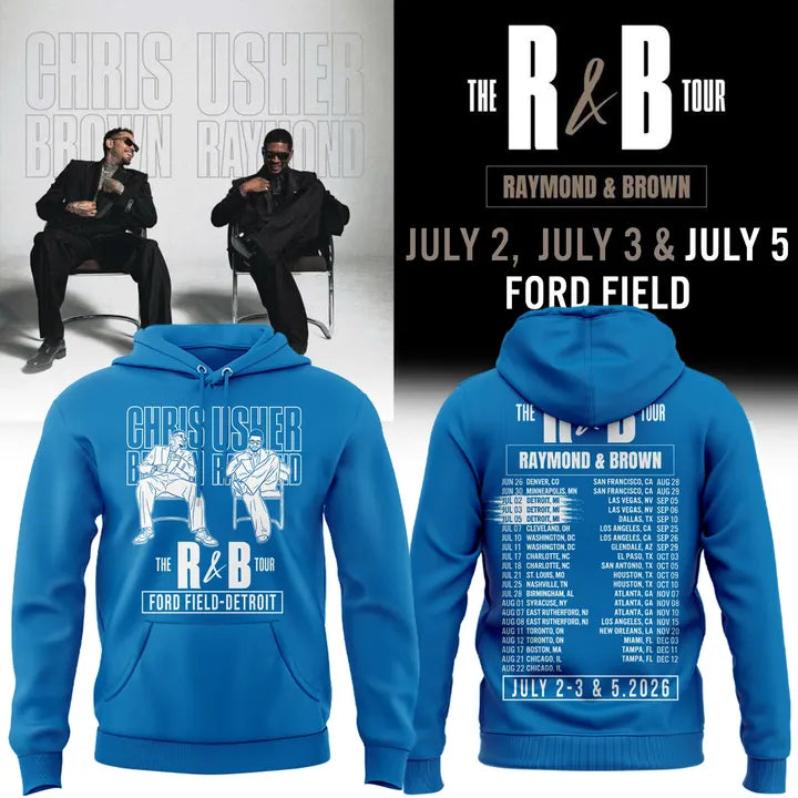 New Hoodie White Chris Brown & Usher Raymond x Detroit Lions "The R&B Tour"