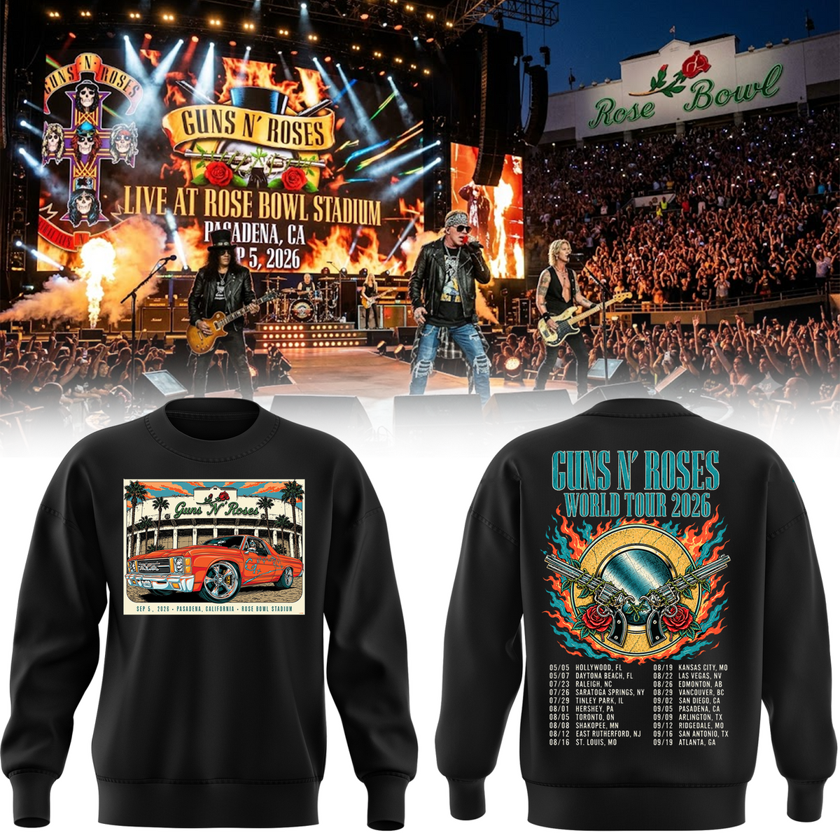 Guns N’ Roses The Jungle Rose Bowl Stadium Pasadena CA 2026 Tour sweat