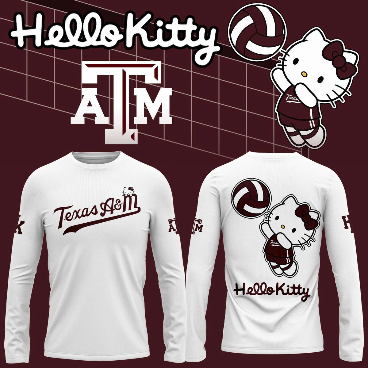 Limited Edition Long Tee Texas A&M Volleyball x Hello Kitty
