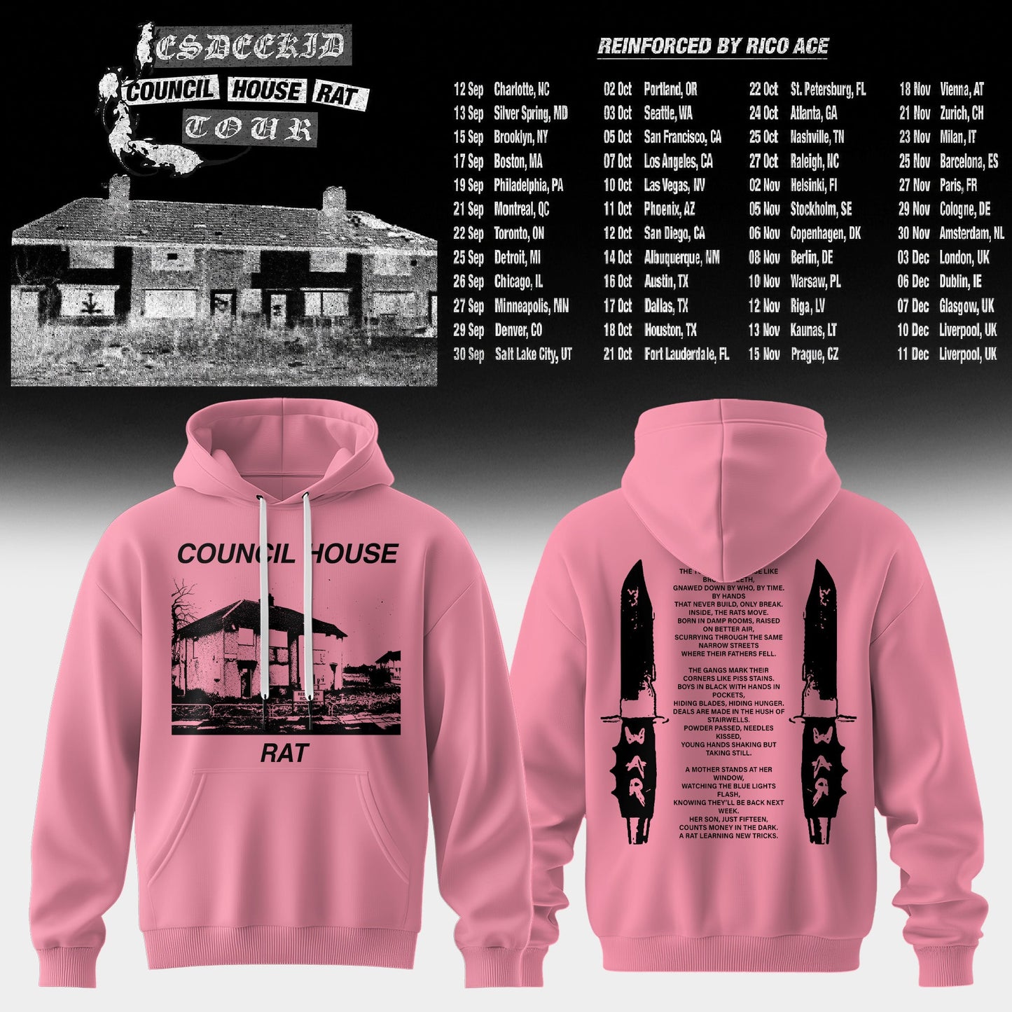 Council House Rat Tour Vintage Graphic Hoodie