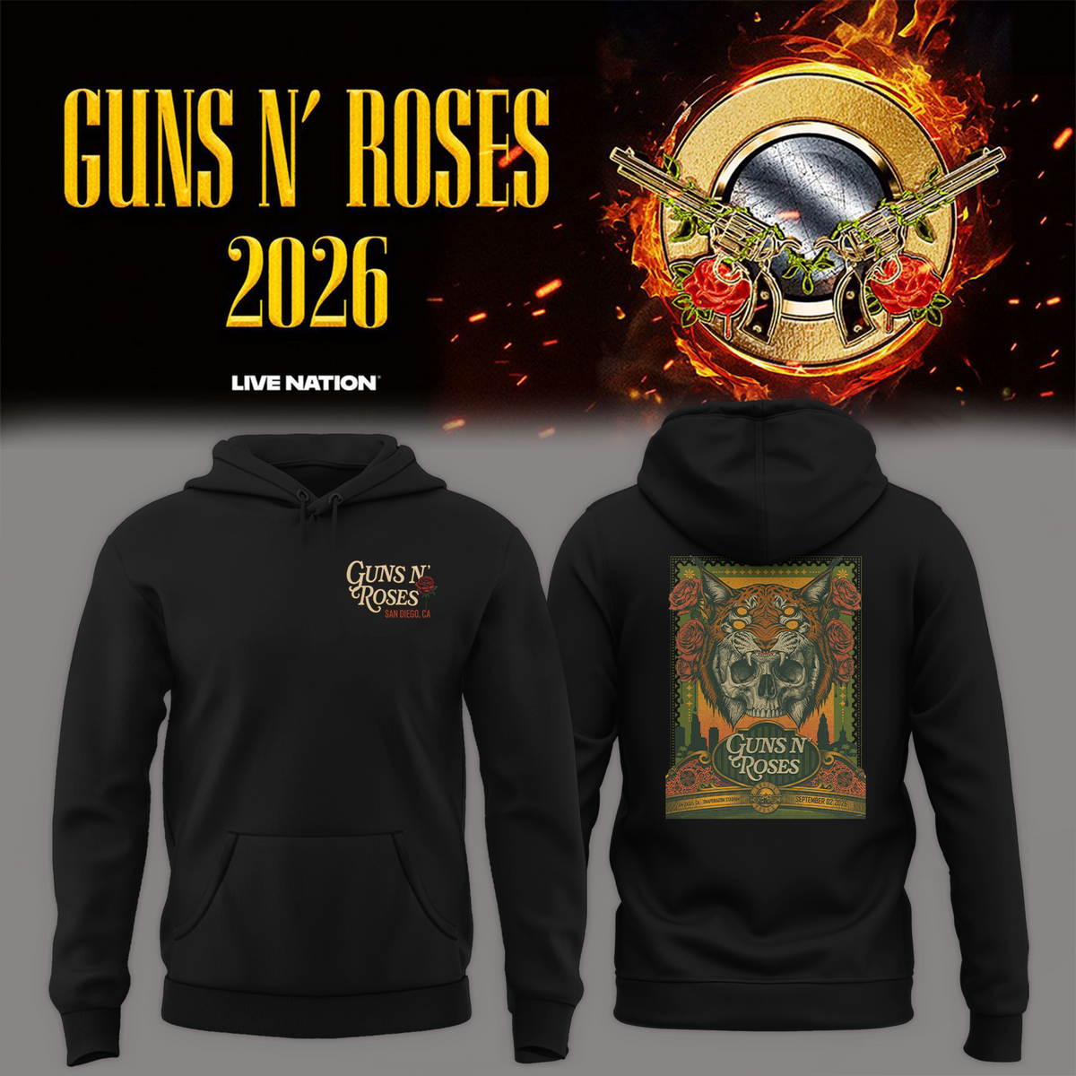 Guns N Roses San Diego CA 2026 Event Tee Live At Snapdragon Stadium On September 2 2026 Two Sided Hoodie