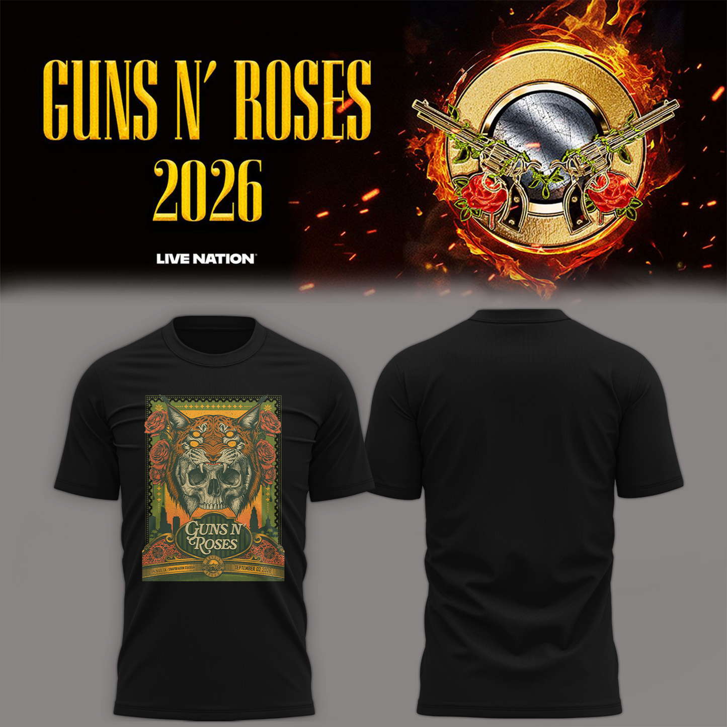 Guns N Roses San Diego CA 2026 Event Tee Live At Snapdragon Stadium On September 2 2026 Two Sided T-Shirt