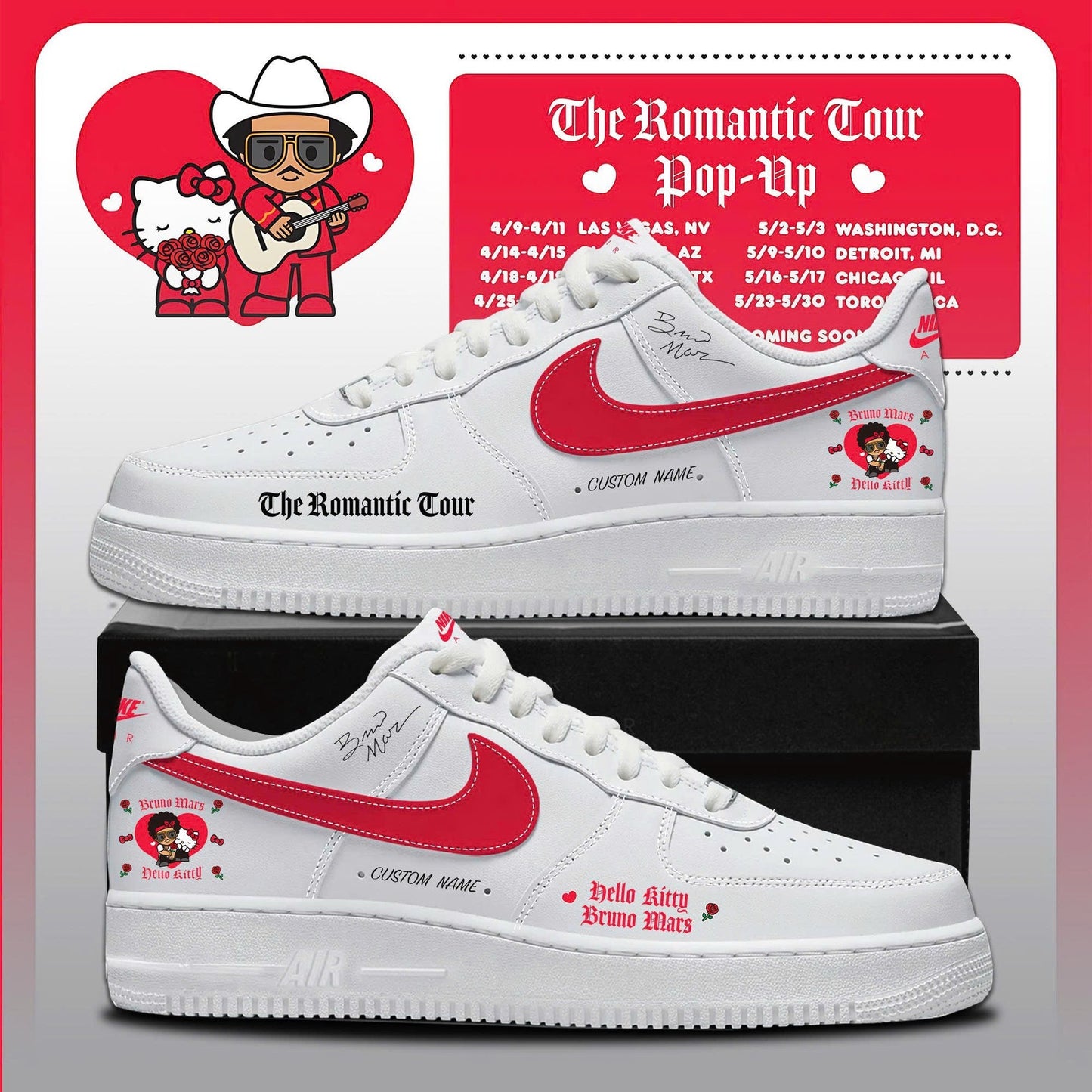Bruno Mars x Hello Kitty "The Romantic Tour" AF1 Sneakers