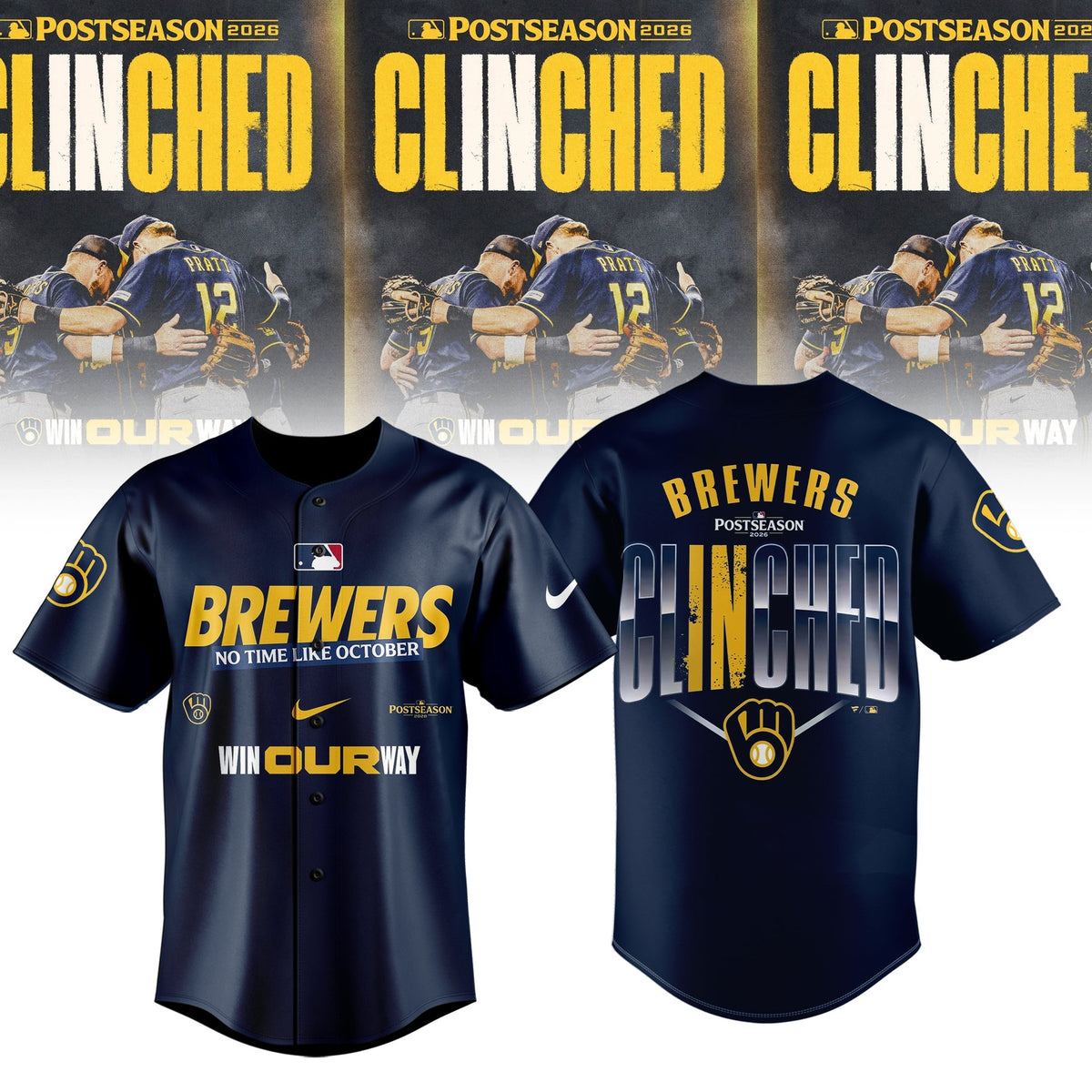 Limited Edition Milwaukee Brewers Postseason 2026 Clinched Jersey