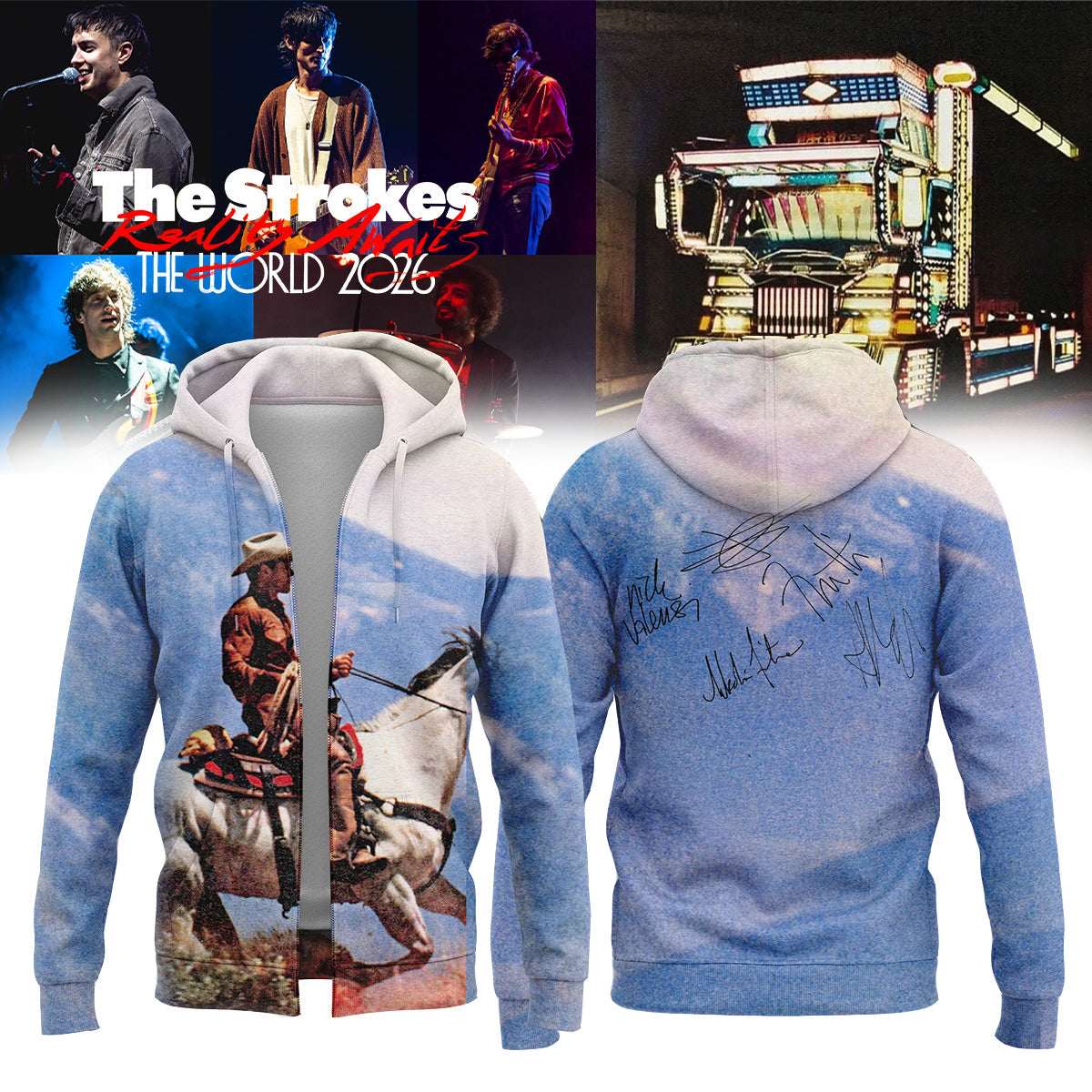 ,,,The Strokes Reality Awaits World Tour 2026 Limited Edition Signature – Zip Hoodie