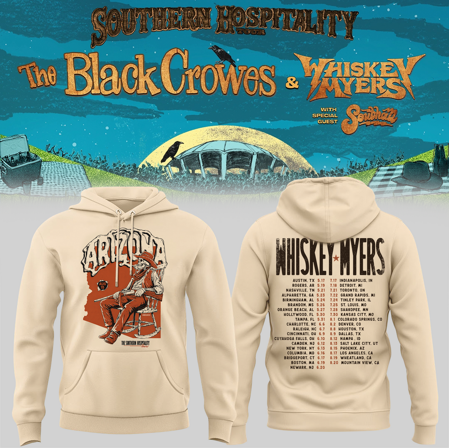 Limited Edition Whiskey Myers Southern Hospitality Tour In Arizona Hoodie 1