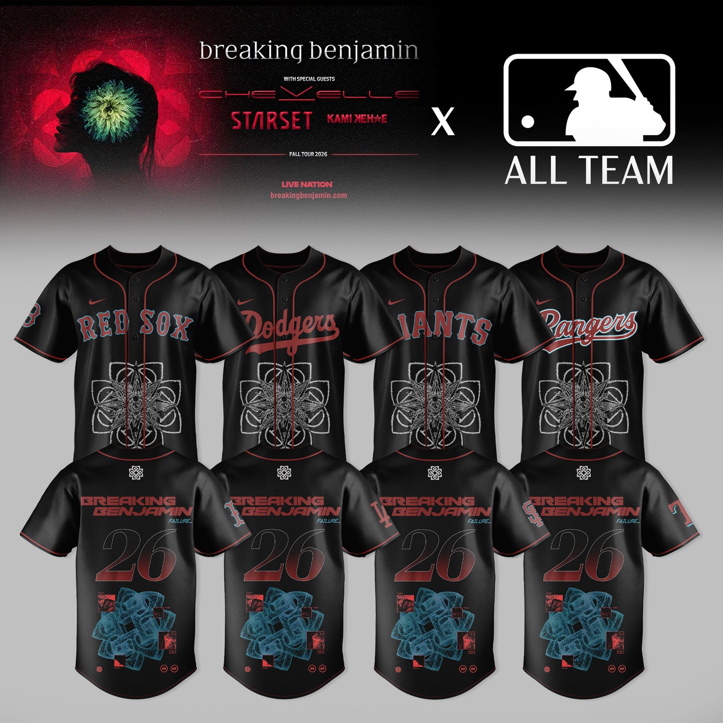 Breaking Benjamin American Tour 2026 Premium 3D Baseball Jersey V3