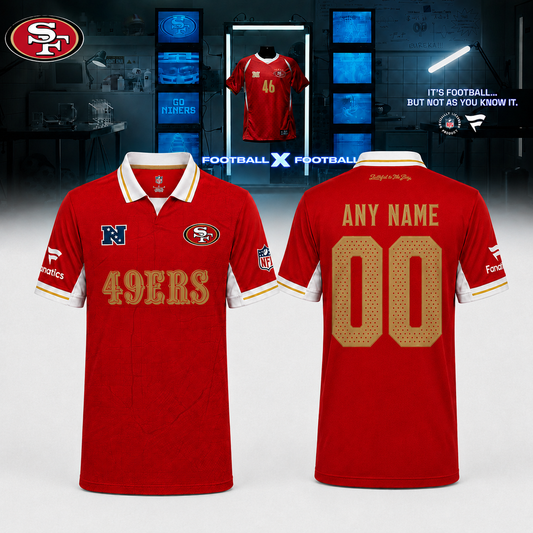 .San Francisco 49ers Football x Football Collared Fan Top – Polo (Custom Name & Custom Number)