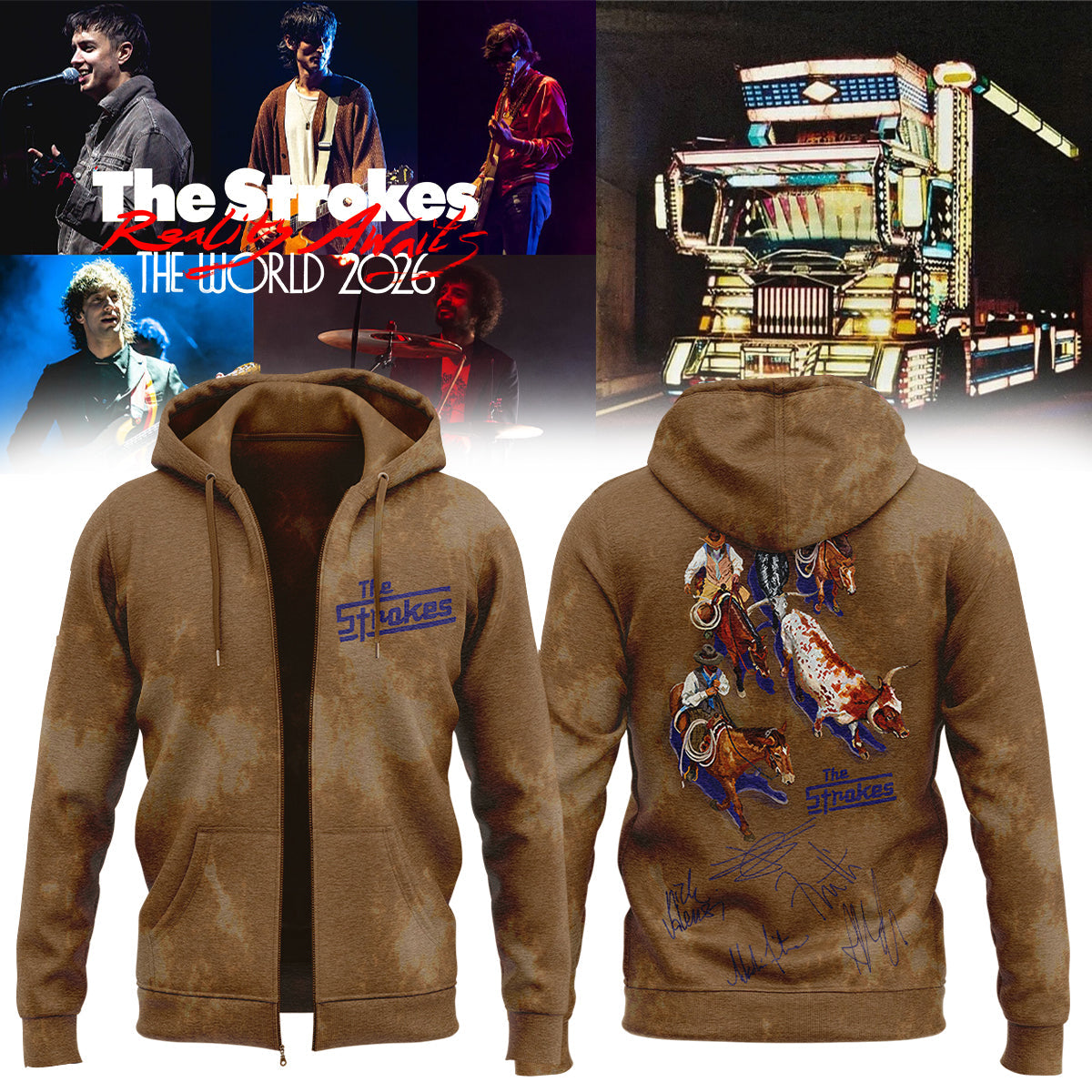 ,,,The Strokes Reality Awaits World Tour 2026 Limited Edition Signature – Zip Hoodie