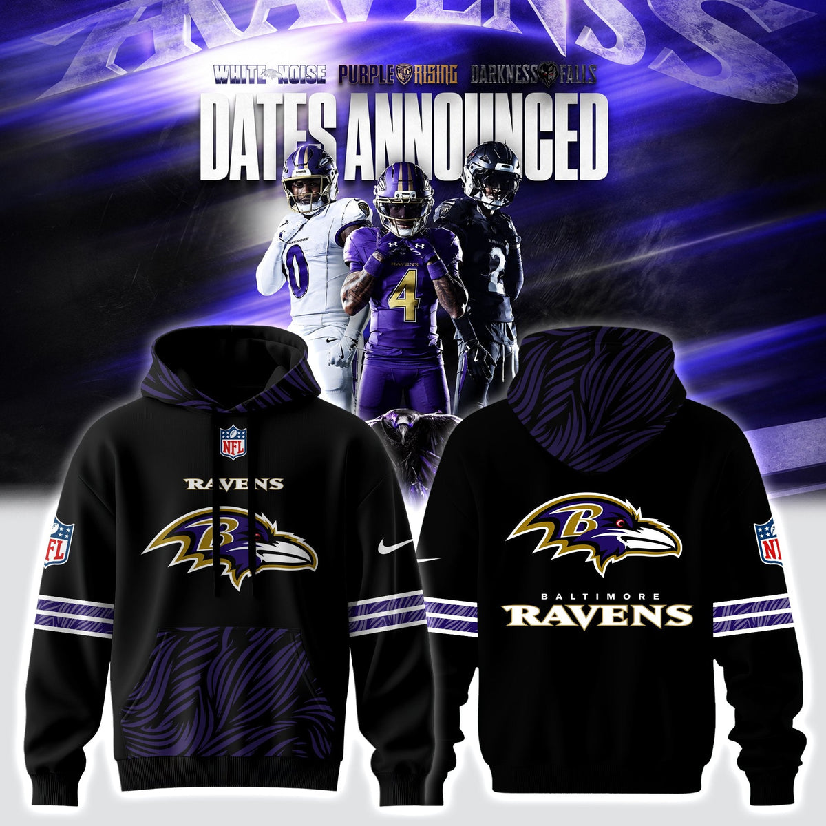 .B.Ravens 2026 Noise Rising Falls Black Hoodie