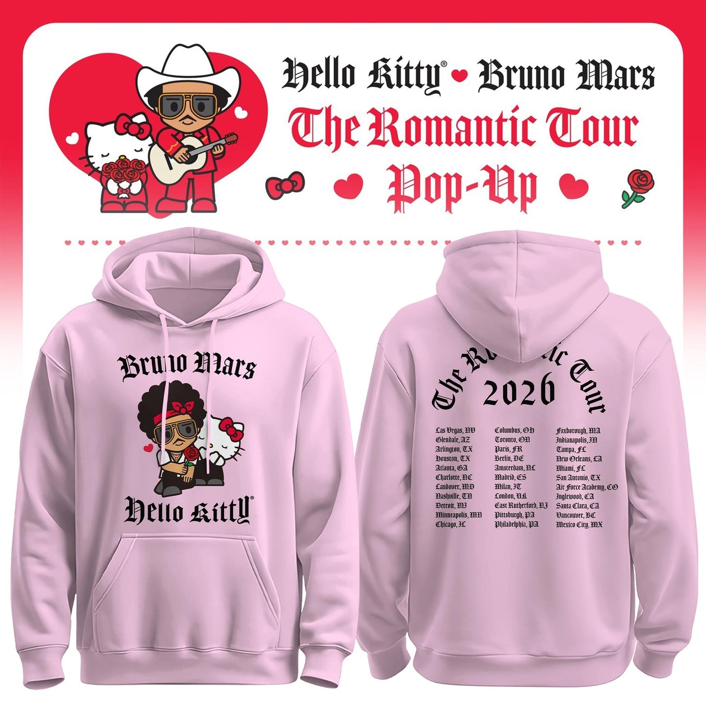 Bruno Mars x Hello Kitty "The Romantic Tour" Hoodie
