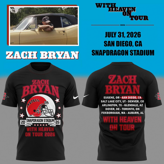 01. Zach Bryan x San Diego State Football - With Heaven On Tour 2026 T-Shirt