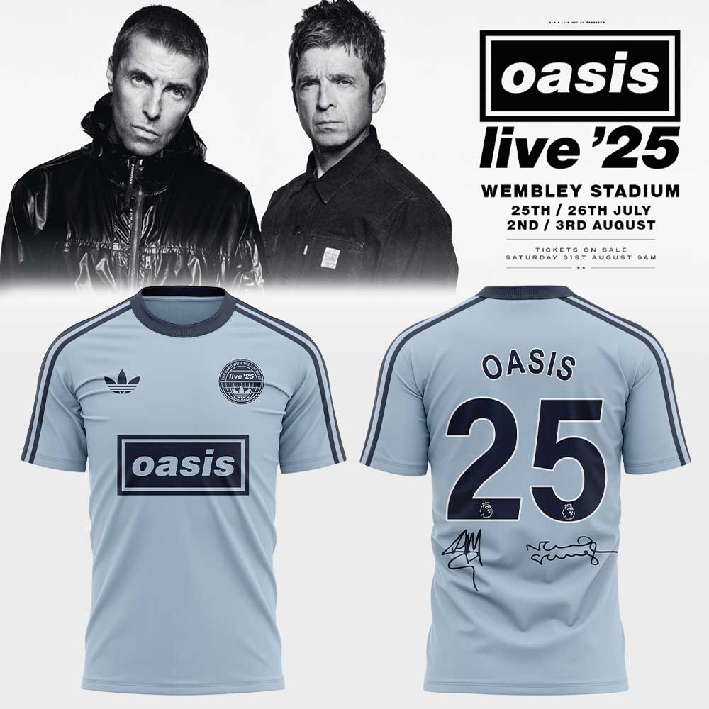 . Limited Edition Oasis “Live ’25” London Ocean Blue Oasis 25 Signature Shirt