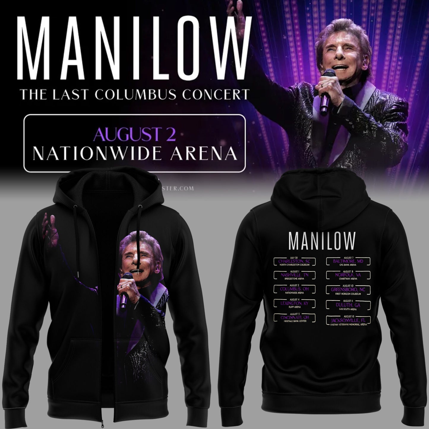 Limited Edition Barry Manilow The Last Columbus Concert Hoodie zip