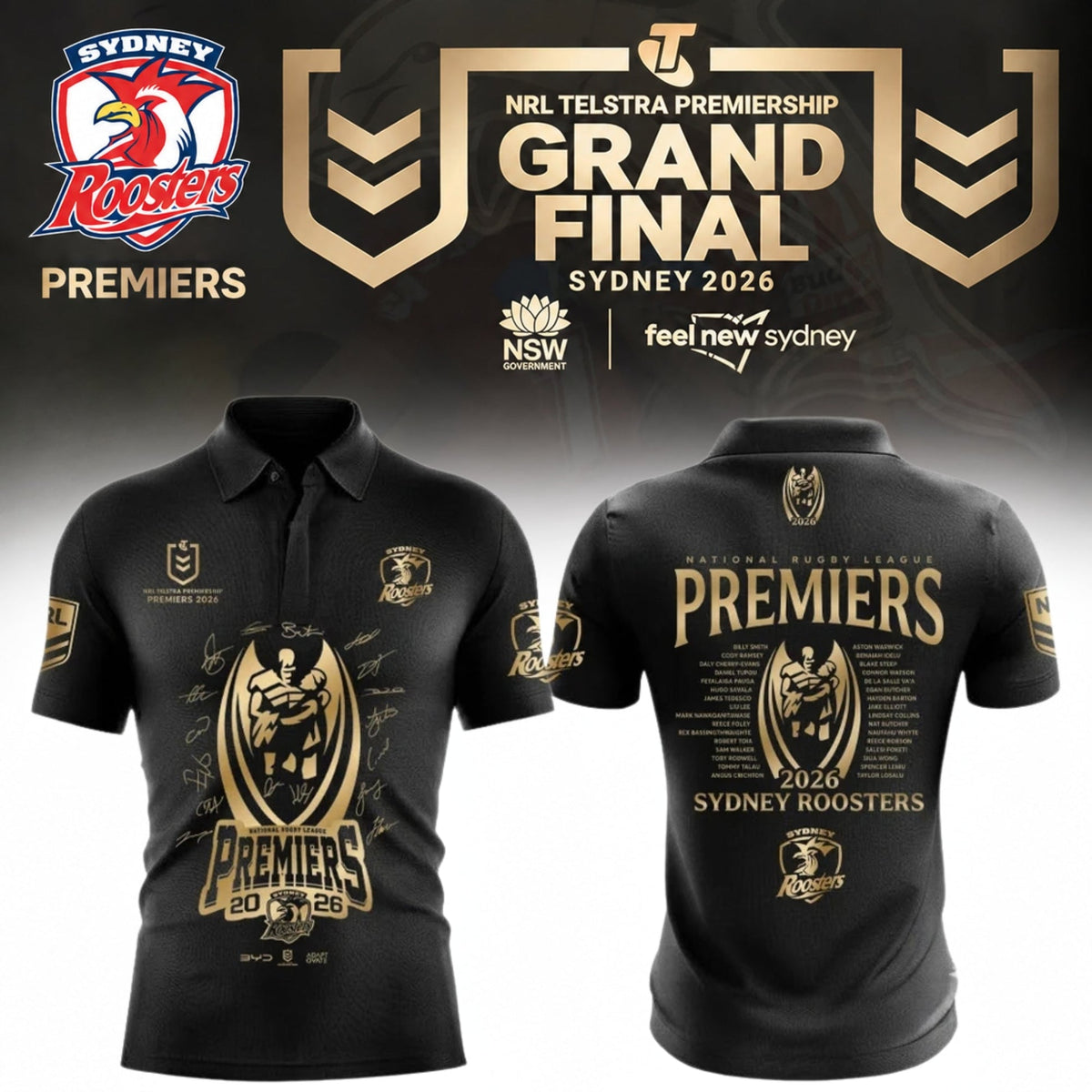 Limited Edition Sydney Roosters Premiers 2026 Polo