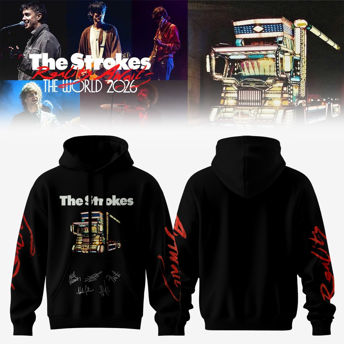 ,,,The Strokes Reality Awaits World Tour 2026 Limited Edition Signature – Hoodie
