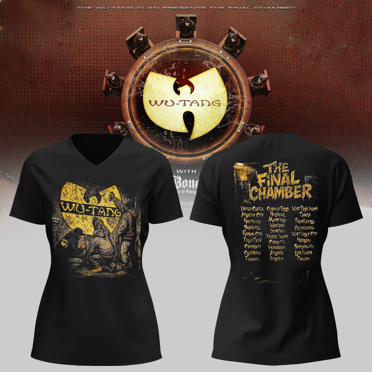Wu-Tang Clan The Final Chamber Tour 2026 North America Merch Wall Spray V-neck