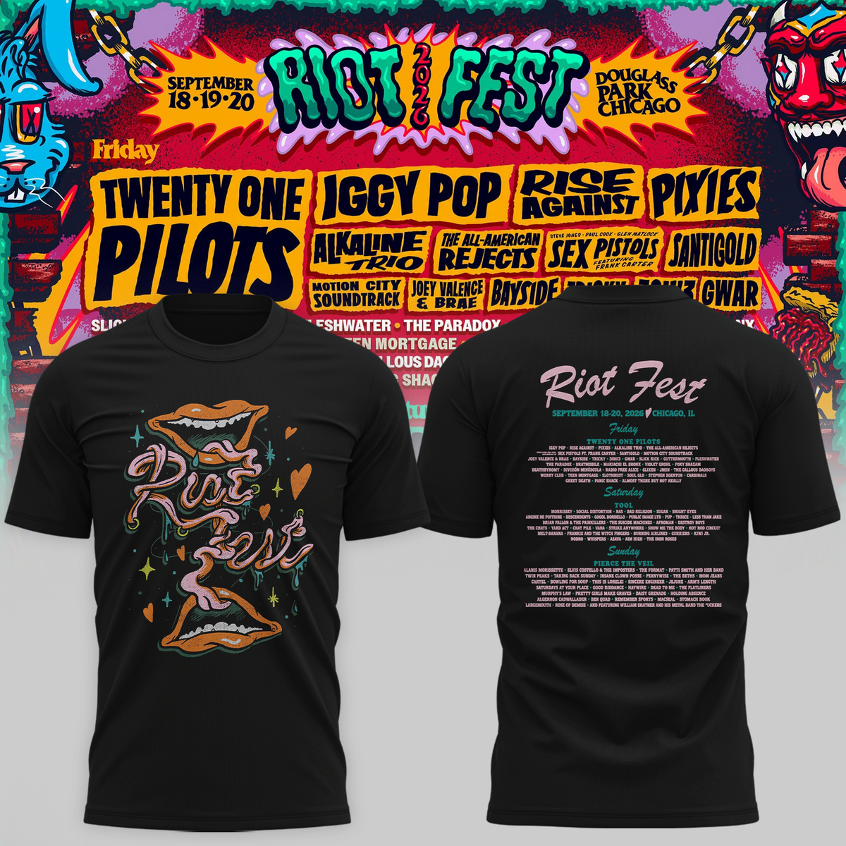 Riot Fest Collection Merch Chicago IL, September 18 20 2026 Two Sided Unisex T Shirt
