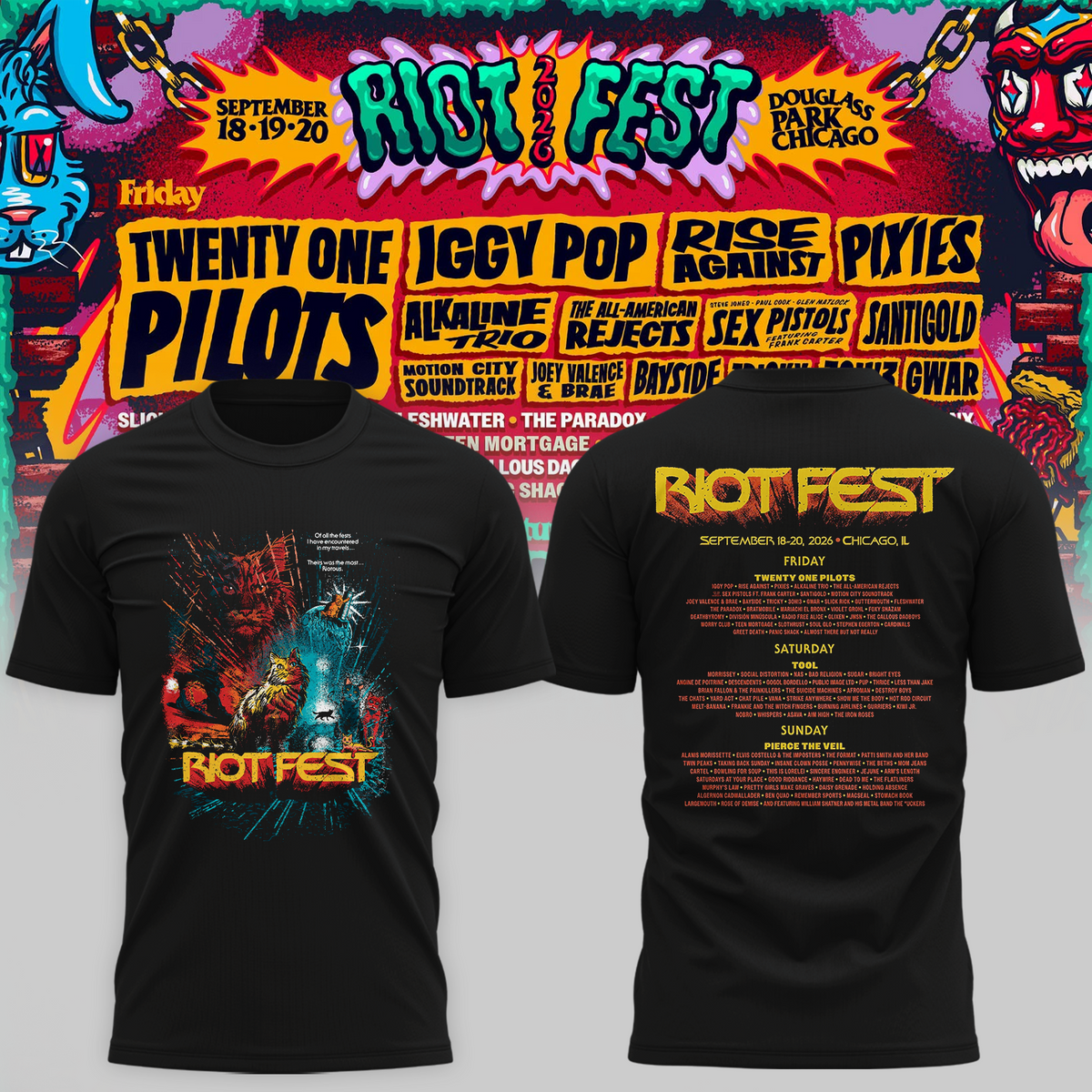 Riot Fest Collection Merch Chicago IL, September 18 20 2026 Two Sided Unisex T Shirt