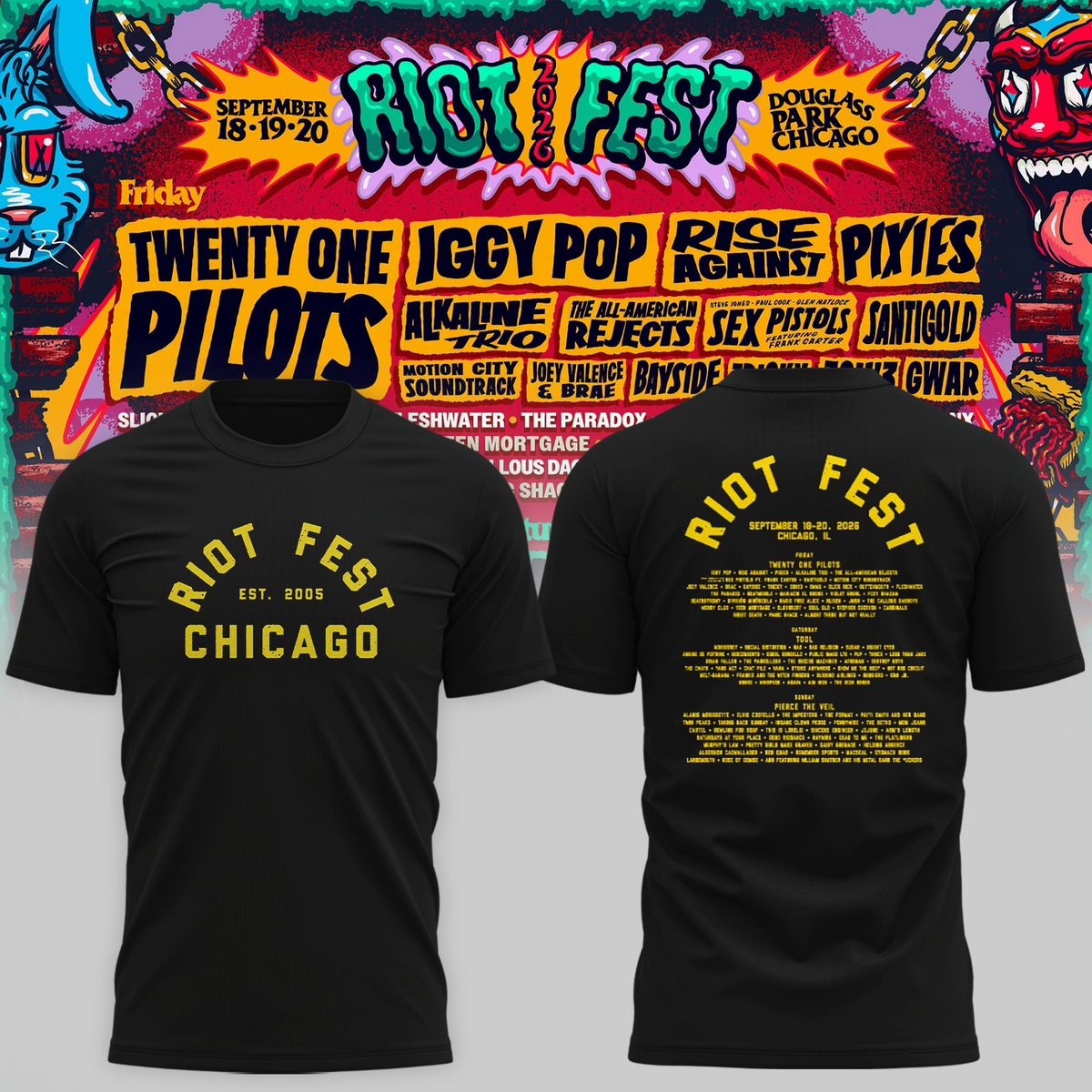 Riot Fest Collection Merch Chicago IL, September 18 20 2026 Two Sided Unisex T Shirt