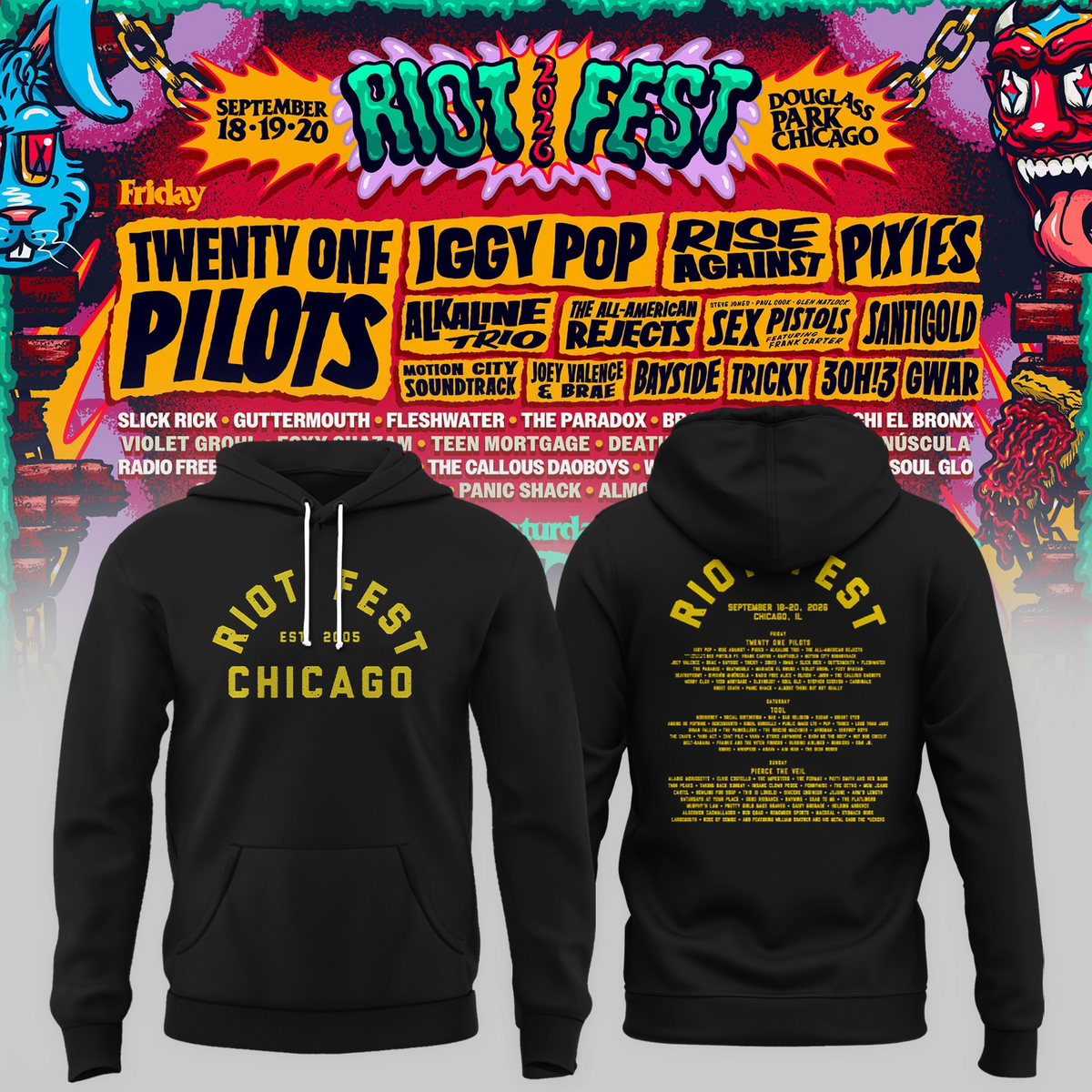 Riot Fest Collection Merch Chicago IL, September 18 20 2026 Two Sided Unisex Hoodie