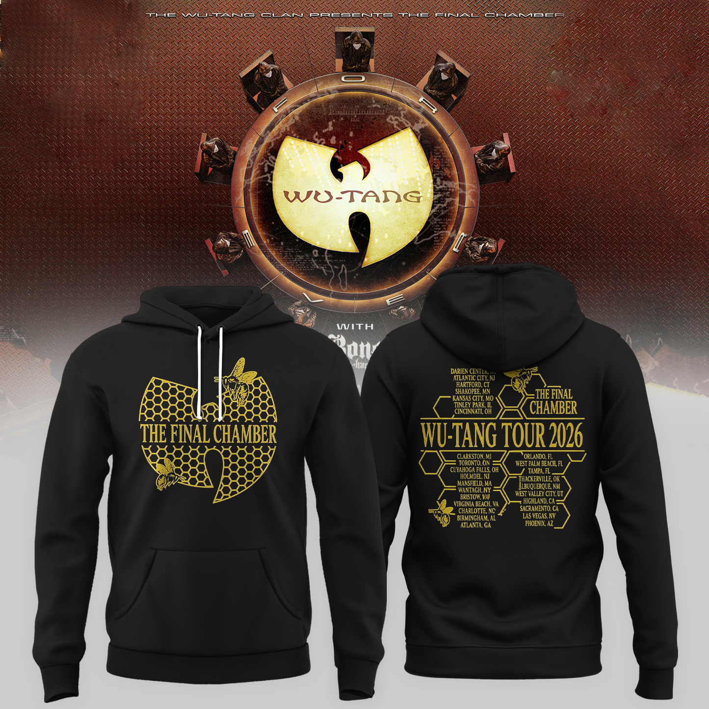 Wu-Tang Clan The Final Chamber Tour 2026 North America Merch Bee Comb Hoodie
