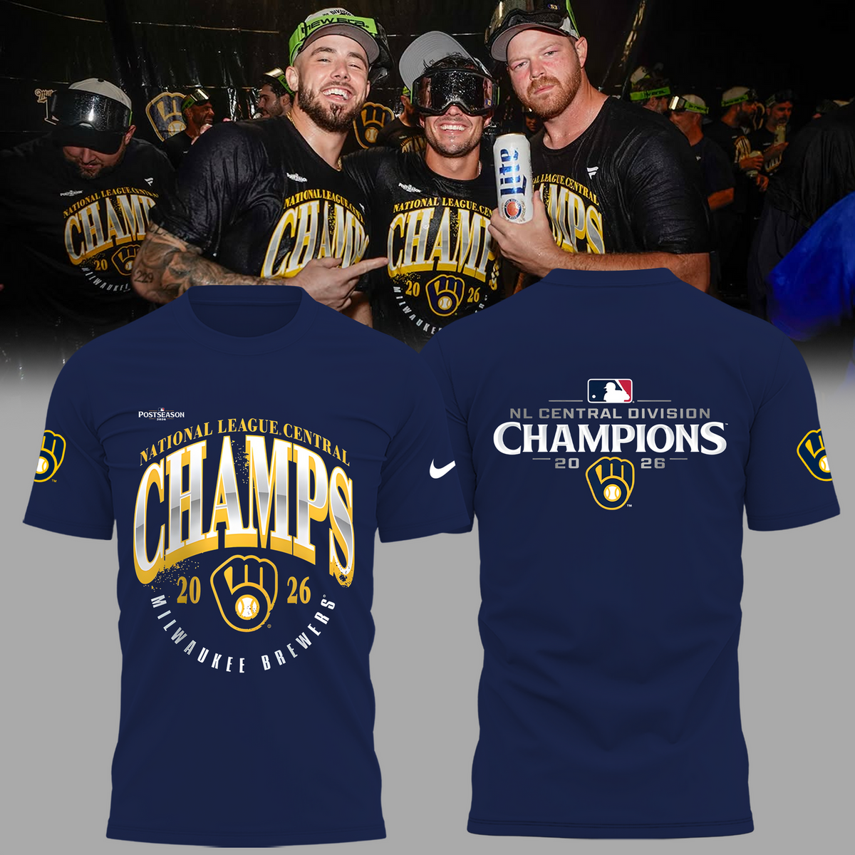 Milwaukee Brewers Fanatics 2026 NL Central Division Champions Locker Room T-Shirt