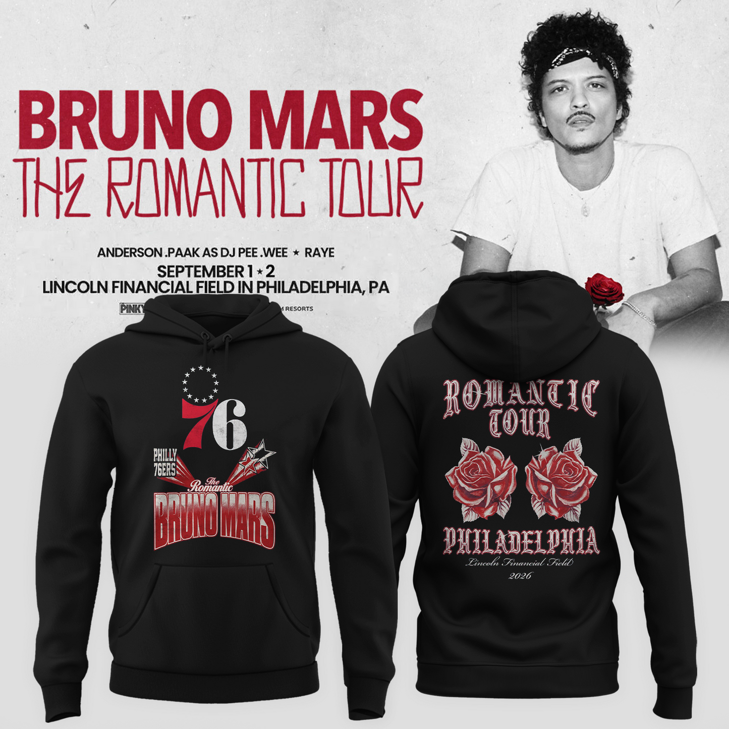 Special 2026 Bruno Mars x Philadelphia 76ers Hoodie