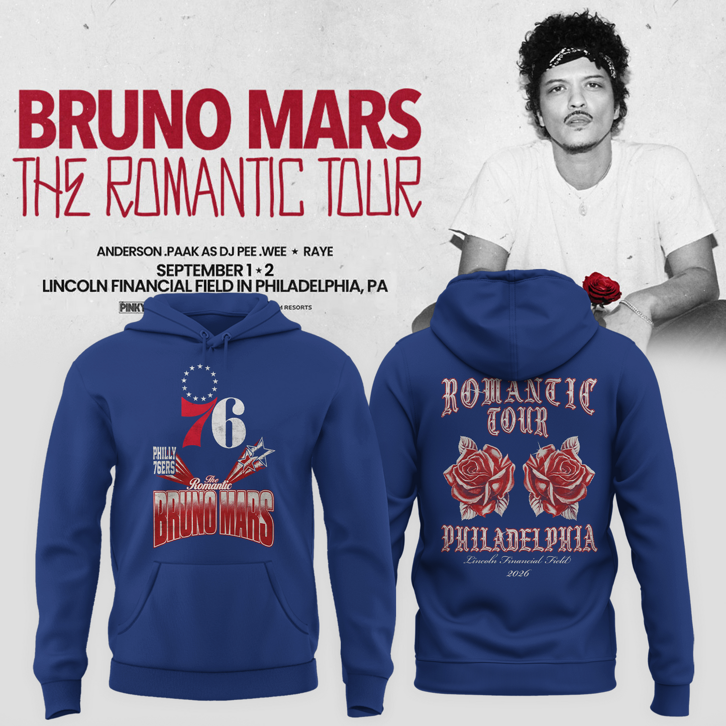 Special 2026 Bruno Mars x Philadelphia 76ers Hoodie