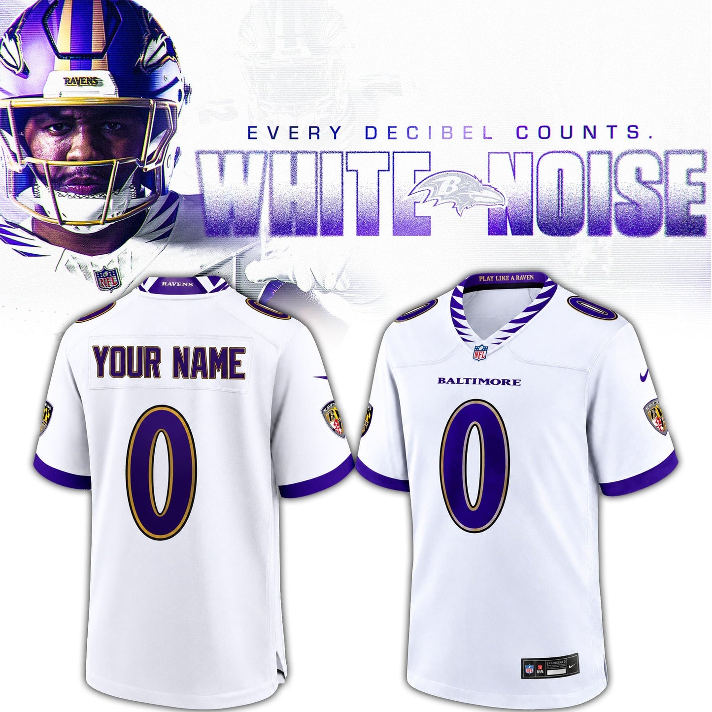 Ravens White Noise Jersey Custom Name Number🏈😈