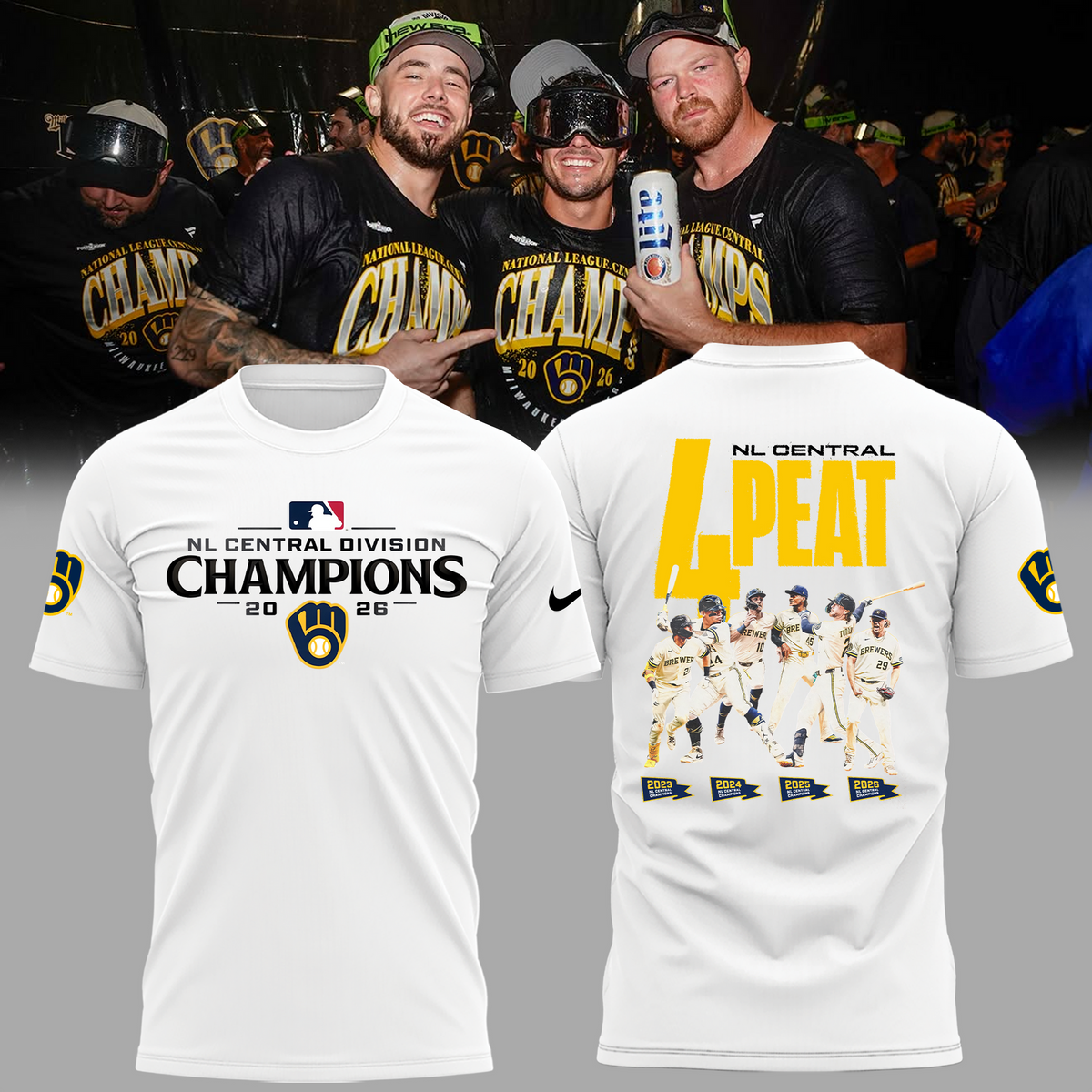 Milwaukee Brewers Fanatics 2026 NL Central Division Champions Locker Room T-Shirt