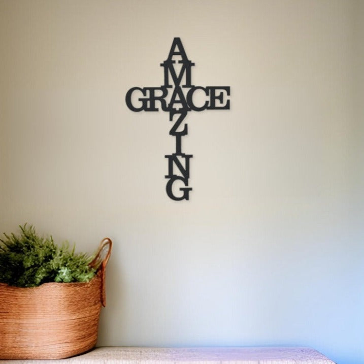 Amazing Grace Metal Cross, Amazing Grace Wall Decor, Cross Decor, Scripture Wall Art, Religious Gift, Metal Sign, Metal Words, Metal Cross