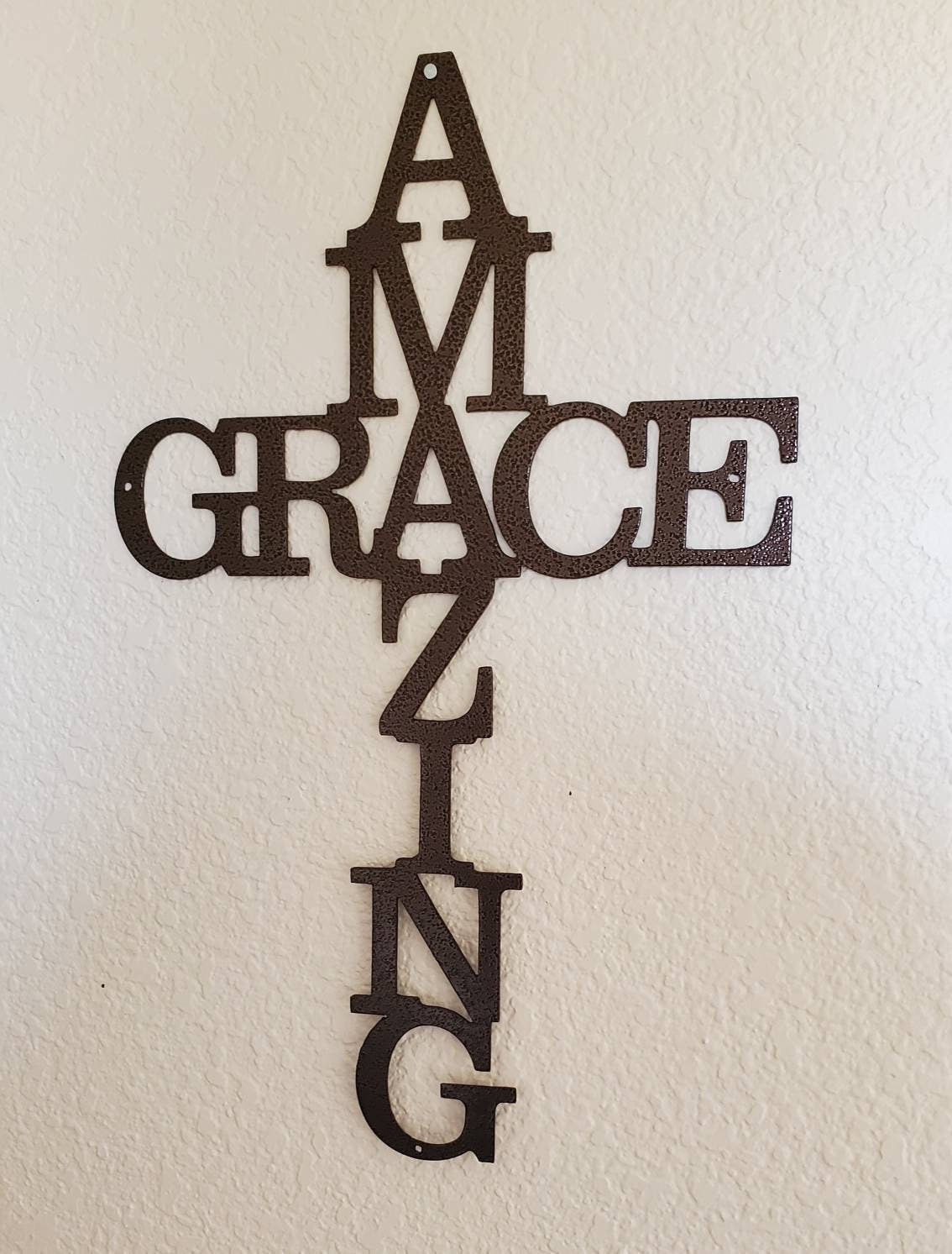 Amazing Grace Metal Cross, Amazing Grace Wall Decor, Cross Decor, Scripture Wall Art, Religious Gift, Metal Sign, Metal Words, Metal Cross